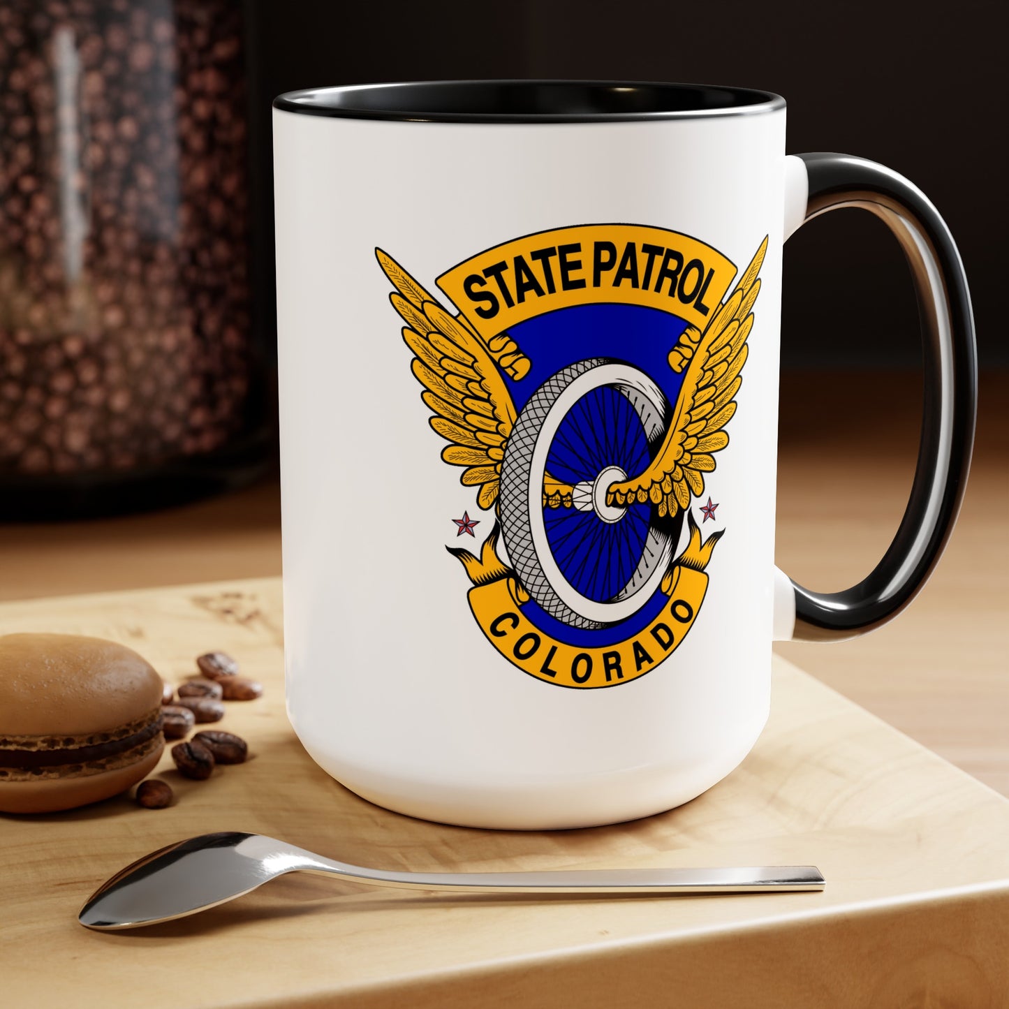 Colorado State Patrol Coffee Mugs - Double Sided Black Accent White Ceramic 15oz by TheGlassyLass.com