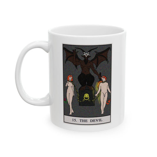 The Devil Tarot Card Coffee Mug - Double Sided Print, White Ceramic, 11oz by TheGlassyLass.com