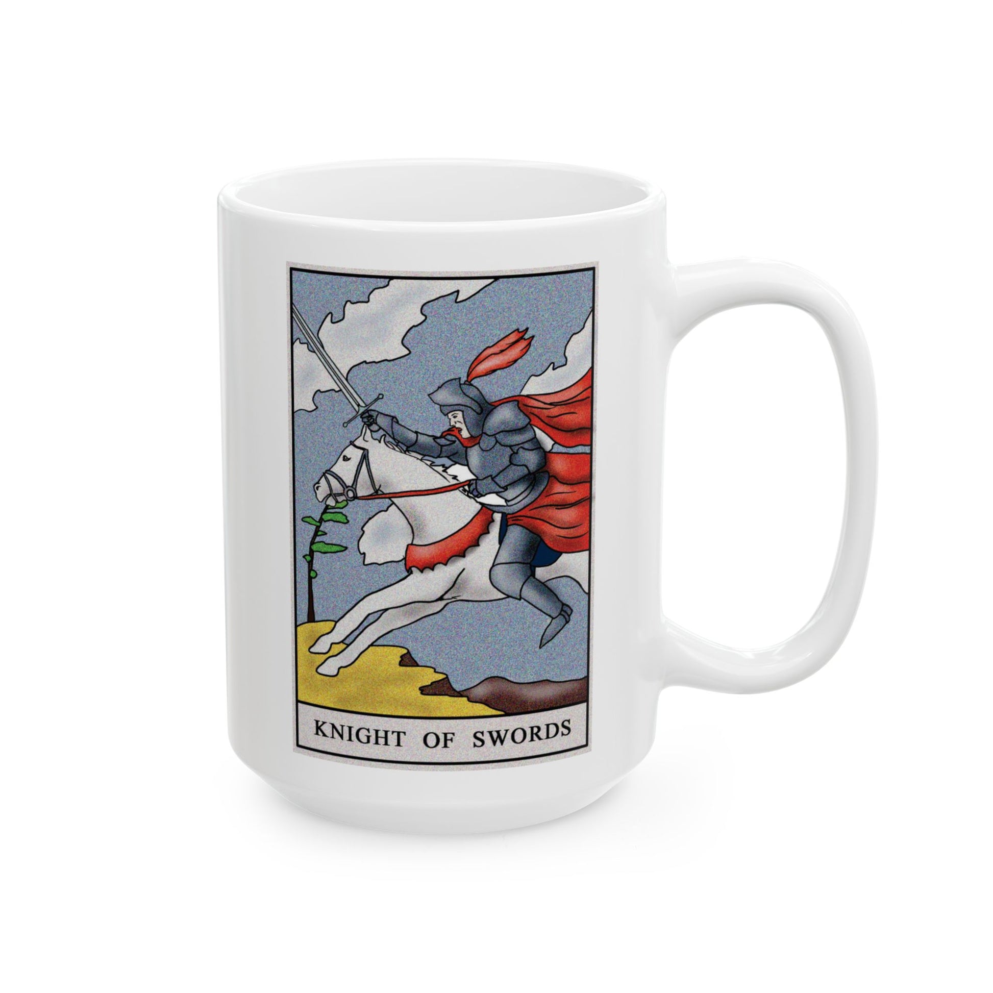 Knight of Swords Tarot Card Coffee Mug - Double Sided White Ceramic 15oz by TheGlassyLass.com