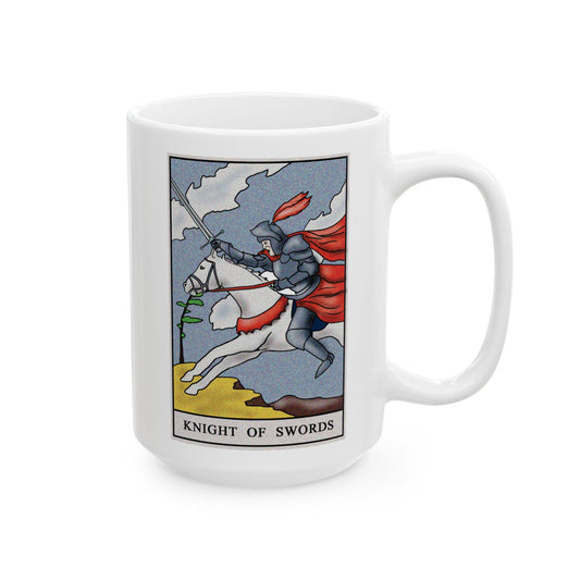 Knight of Swords Tarot Card Coffee Mug - Double Sided White Ceramic 15oz by TheGlassyLass.com