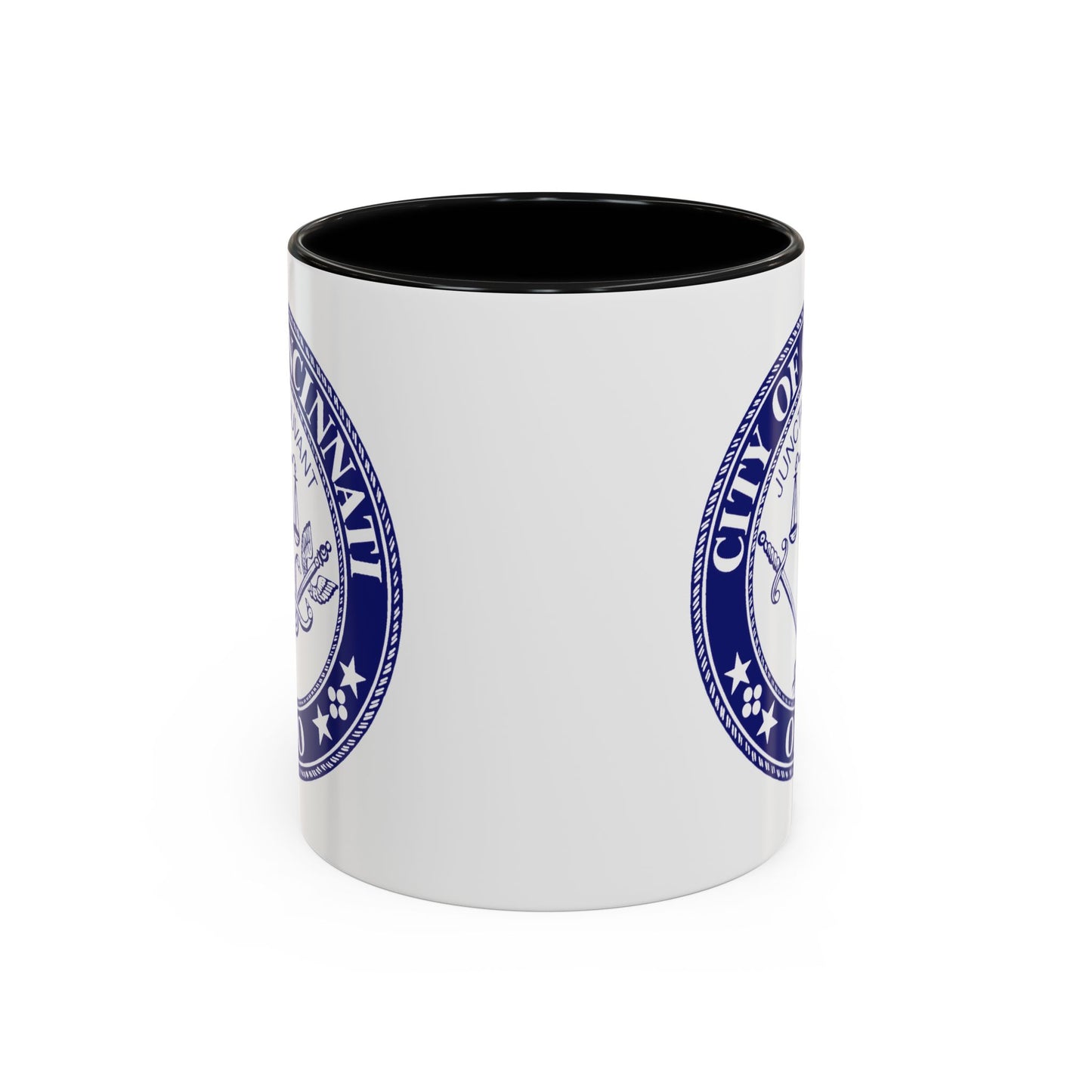 City of Cincinnati Seal Coffee Mug - Double Sided Print, Black Accent White Ceramic, 11oz by TheGlassyLass.com