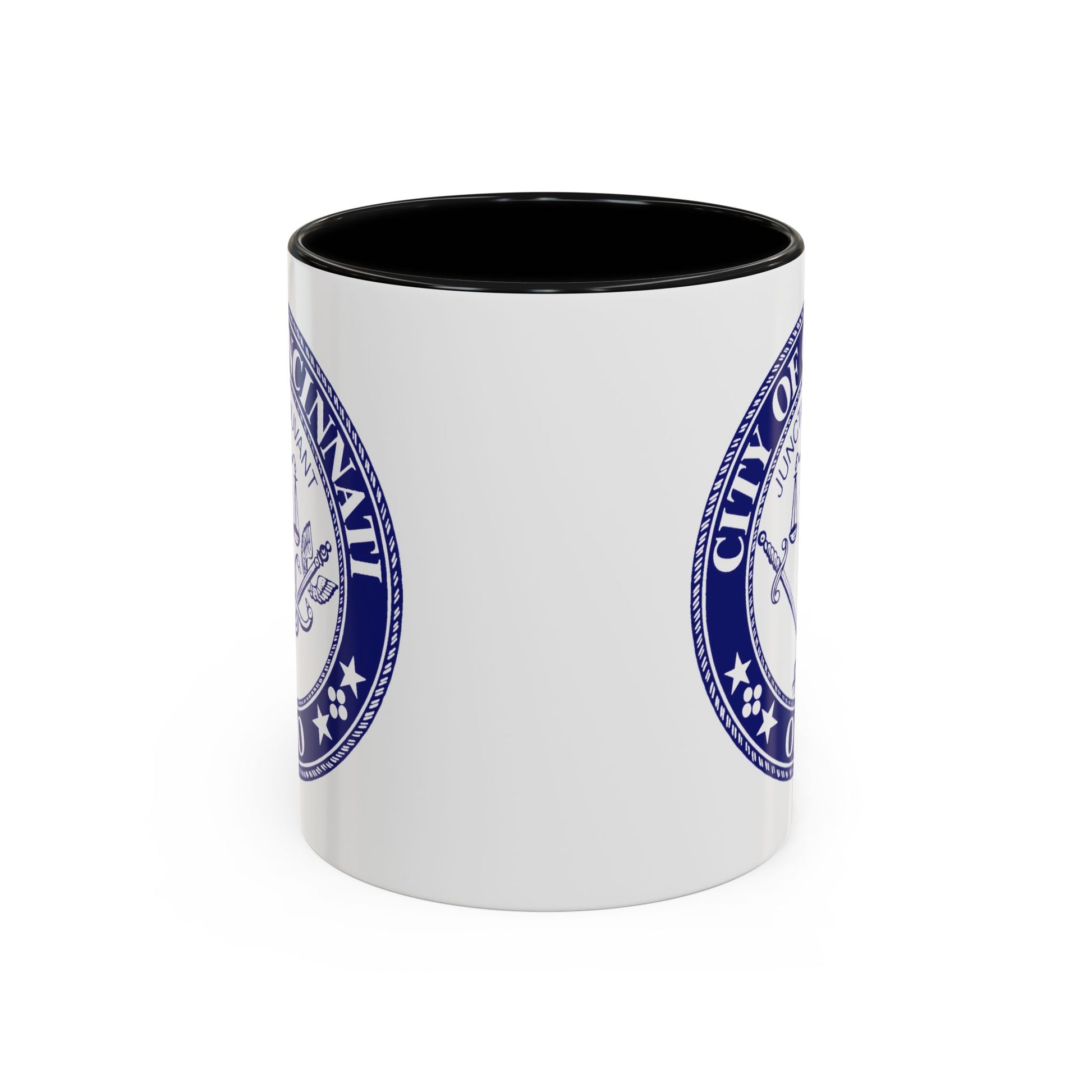 City of Cincinnati Seal Coffee Mug - Double Sided Print, Black Accent White Ceramic, 11oz by TheGlassyLass.com