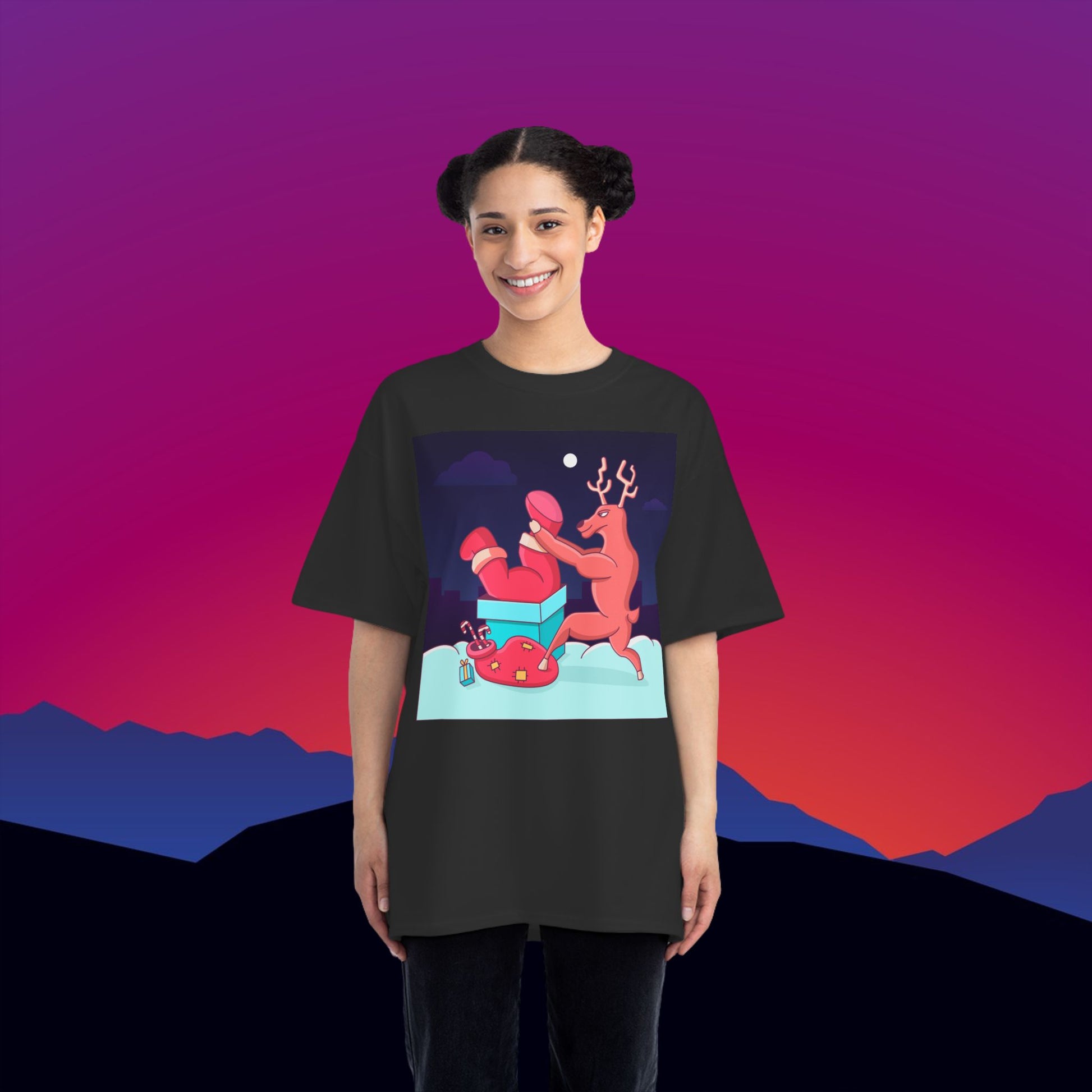 Stuck Santa Christmas T-Shirt: (Hanes Beefy-T 100% Preshrunk Cotton Custom Printed by TheGlassyLass.com