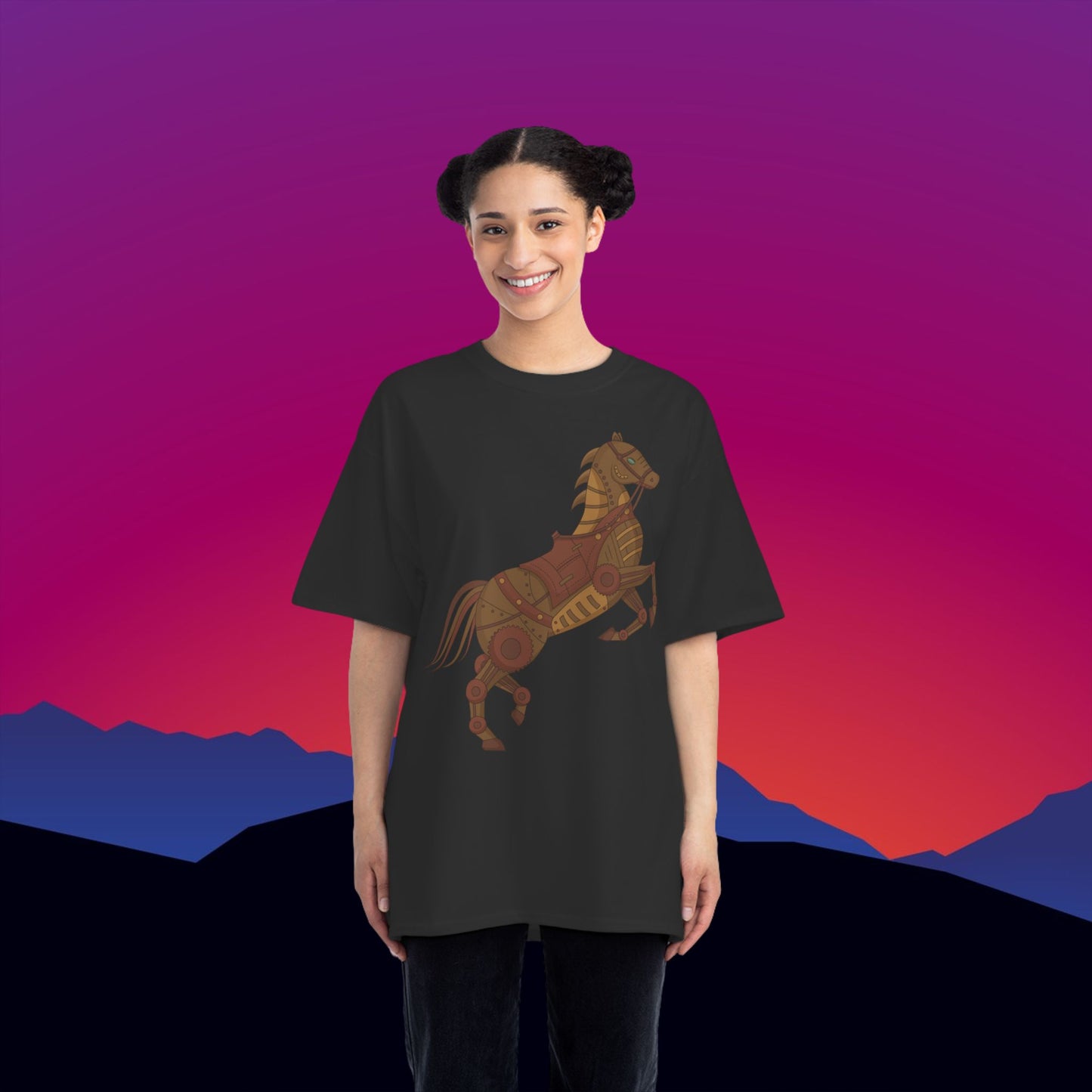 Steampunk Battle Horse T-Shirt: (Hanes Beefy-T 100% Preshrunk Cotton Custom Printed by TheGlassyLass.com