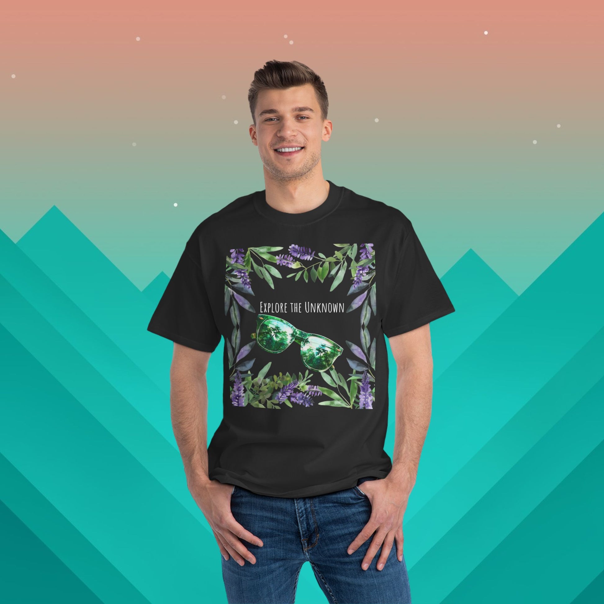 Explore the Unknown Travel T-Shirt: (Hanes Beefy-T 100% Preshrunk Cotton Custom Printed by TheGlassyLass.com