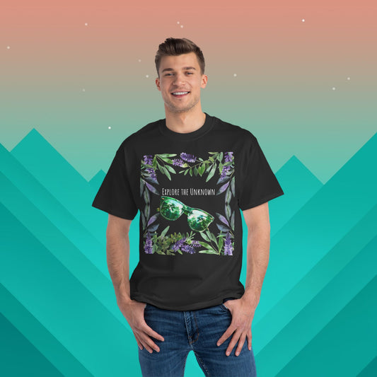 Explore the Unknown Travel T-Shirt: (Hanes Beefy-T 100% Preshrunk Cotton Custom Printed by TheGlassyLass.com