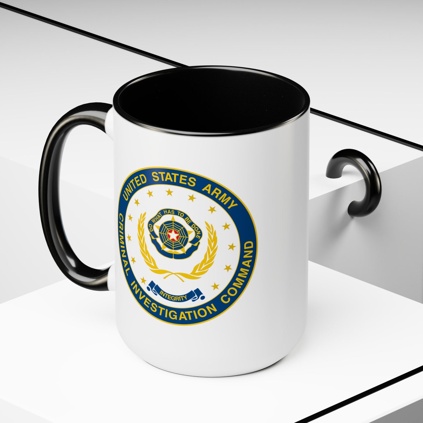 Army CIC Seal Coffee Mug - Double Sided Black Accent White Ceramic 15oz by TheGlassyLass.com