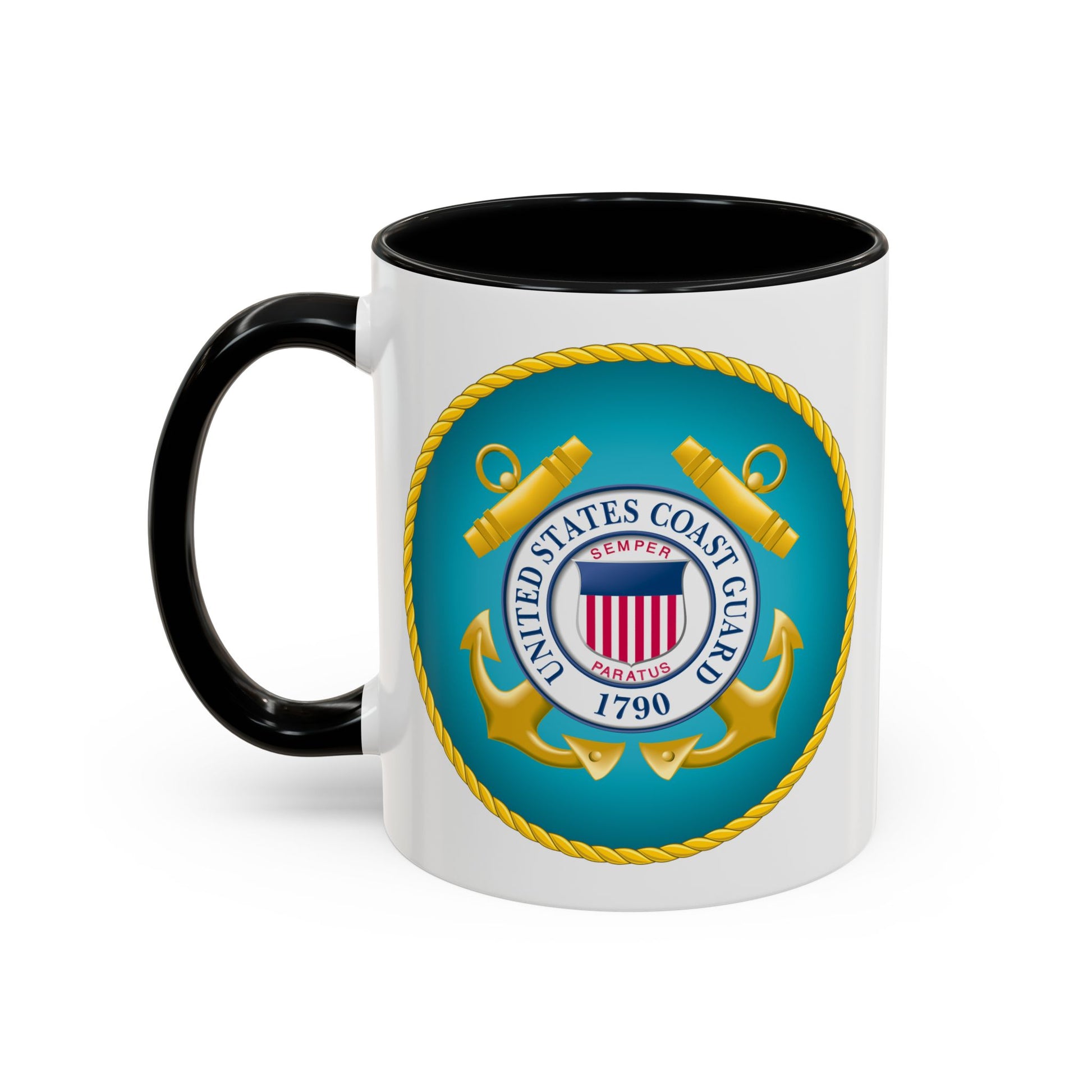 United States Coast Guard Seal Coffee Mug - Double Sided Print, Black Accent White Ceramic, 11oz by TheGlassyLass.com