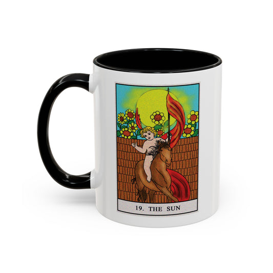 The Sun Tarot Card Coffee Mug - Double Sided Print, Black Accent White Ceramic, 11oz by TheGlassyLass.com
