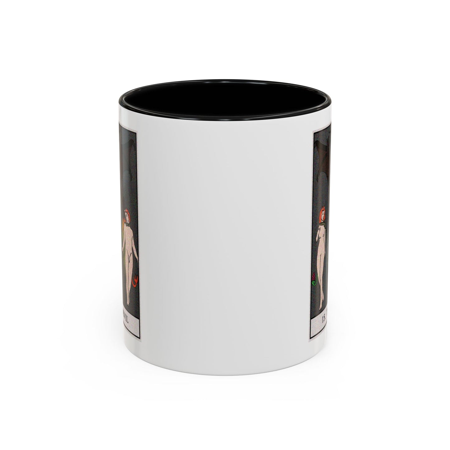 The Devil Tarot Card Coffee Mug - Double Sided Print, Black Accent White Ceramic, 11oz by TheGlassyLass.com