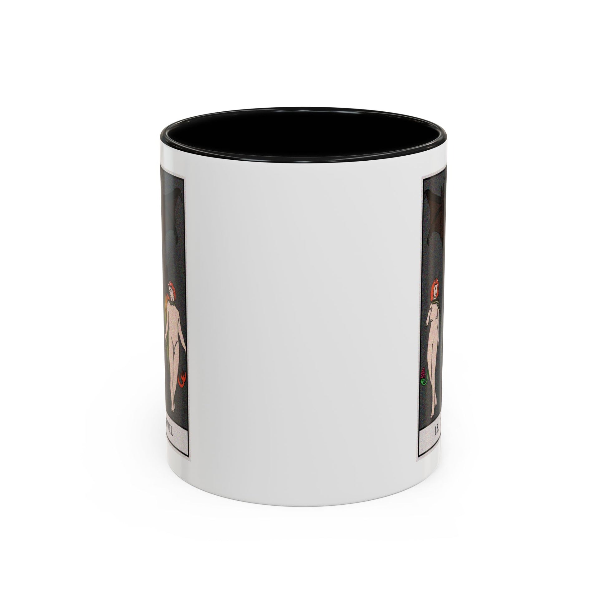The Devil Tarot Card Coffee Mug - Double Sided Print, Black Accent White Ceramic, 11oz by TheGlassyLass.com