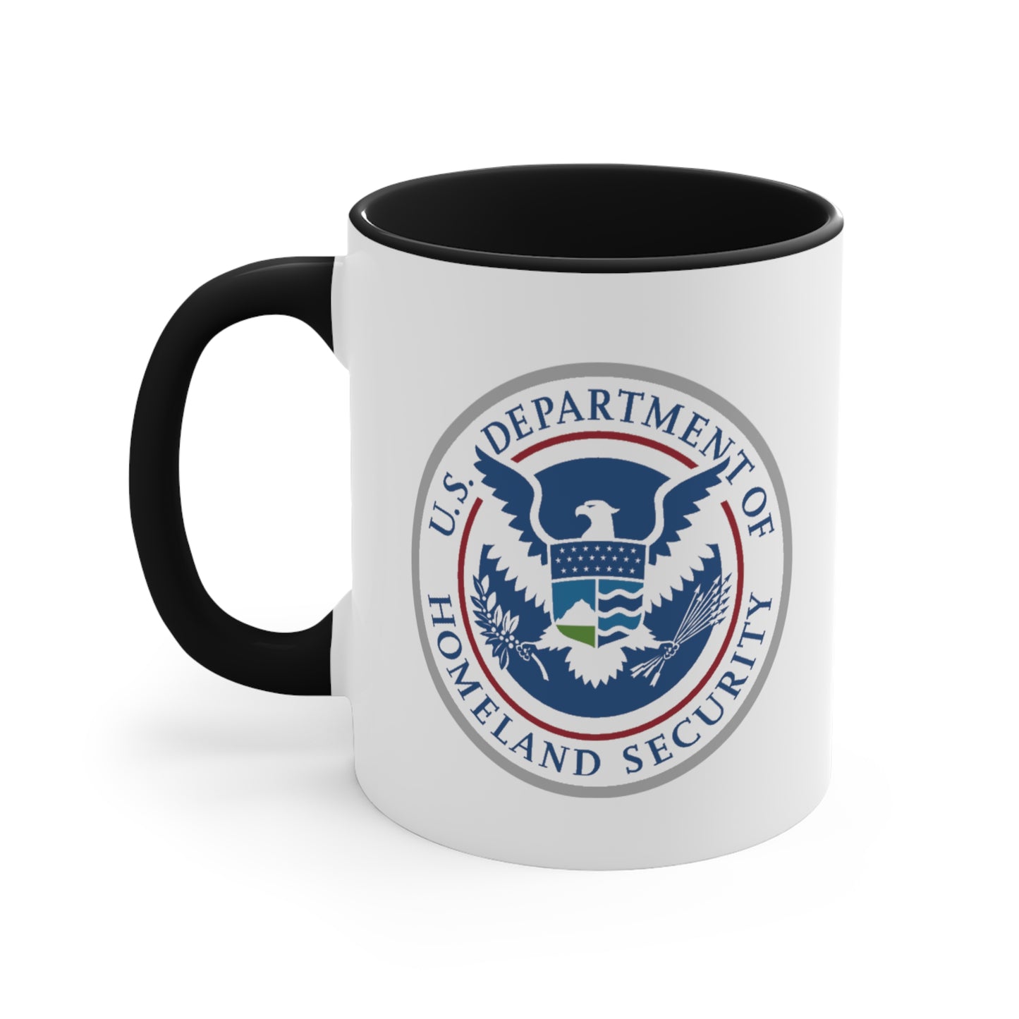 Homeland Security Coffee Mug - Double Sided Black Accent White Ceramic 11oz by TheGlassyLass.com