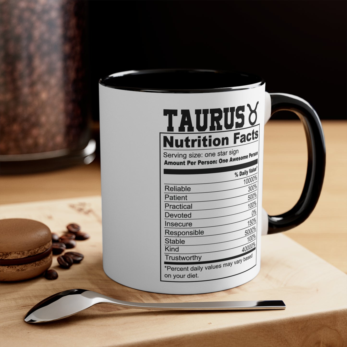 Taurus Tarot Card Coffee Mug - Double Sided Black Accent Ceramic 11oz by TheGlassyLass.com