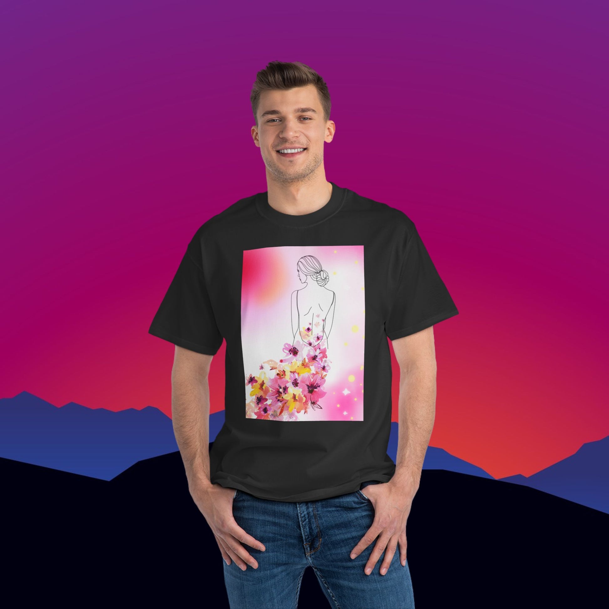 Flower Train T-Shirt: (Hanes Beefy-T 100% Preshrunk Cotton Custom Printed by TheGlassyLass.com