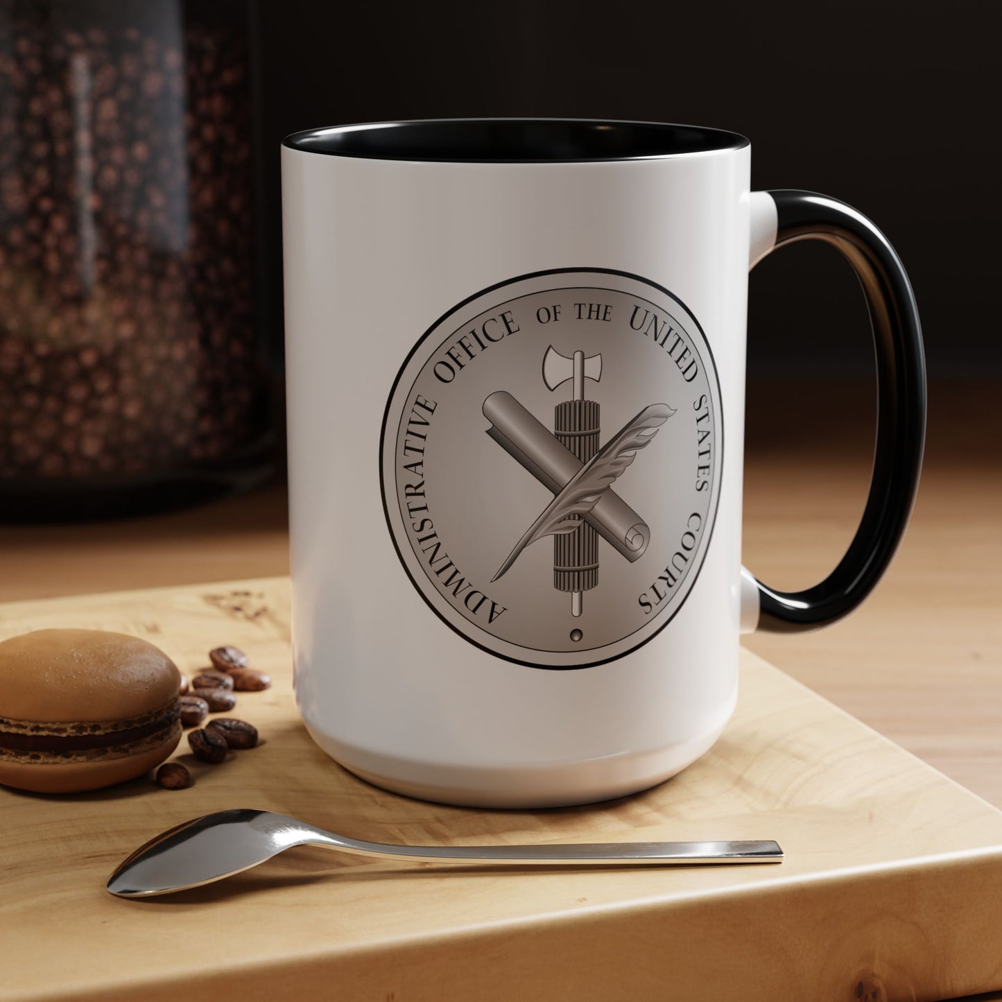 Administrative Office of the United States Courts Seal Coffee Mug - Double Sided Black Accent White Ceramic 15oz by TheGlassyLass.com