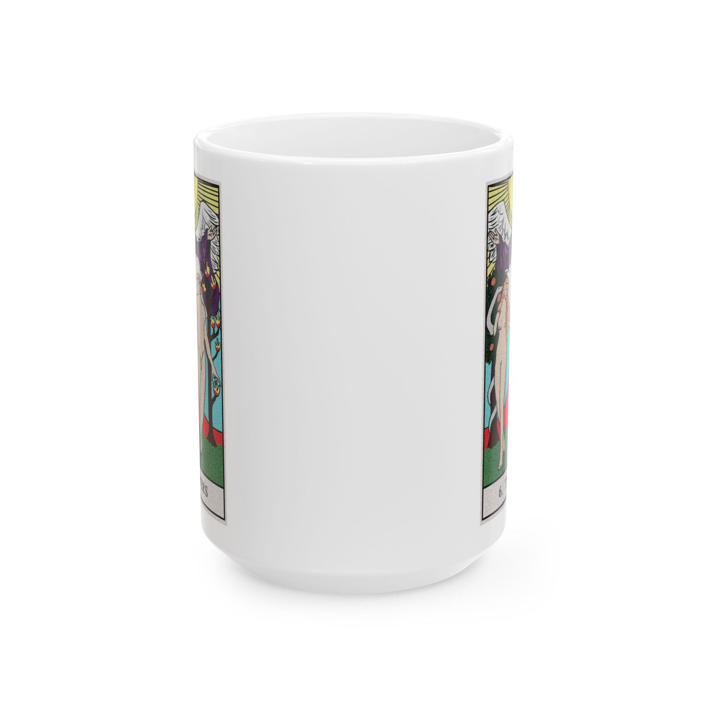 The Lovers Tarot Card Coffee Mug - Double Sided White Ceramic 15oz by TheGlassyLass.com