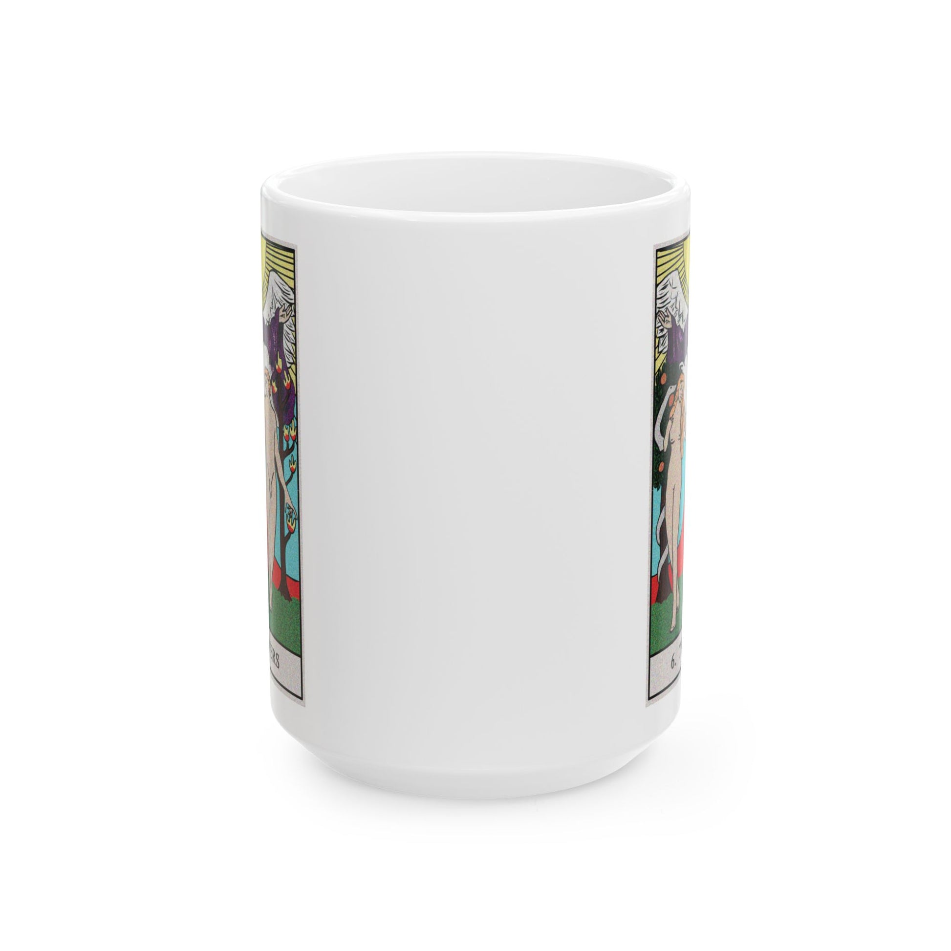 The Lovers Tarot Card Coffee Mug - Double Sided White Ceramic 15oz by TheGlassyLass.com