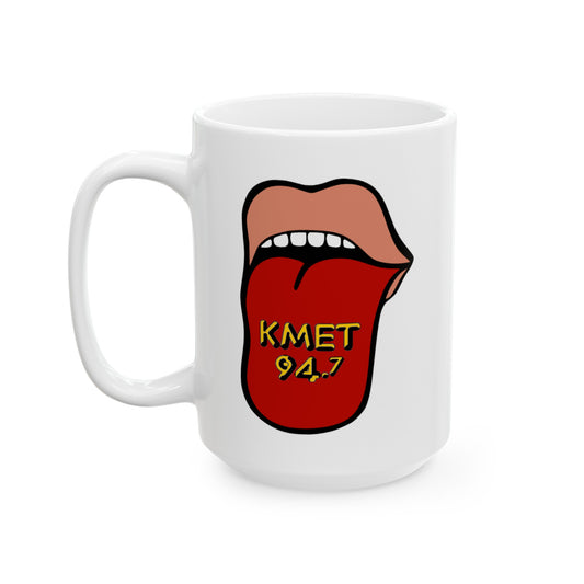 KMET Coffee Mug - Double Sided White Ceramic 15oz by TheGlassyLass.com