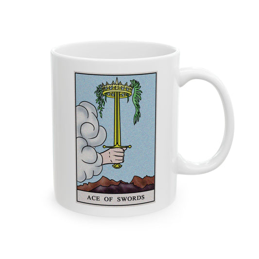 Ace of Swords Tarot Card Coffee Mug - Double Sided Print, White Ceramic, 11oz by TheGlassyLass.com