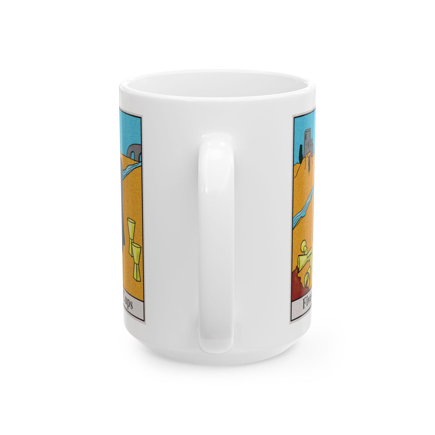 Five of Cups Tarot Card Coffee Mug - Double Sided White Ceramic 15oz by TheGlassyLass.com