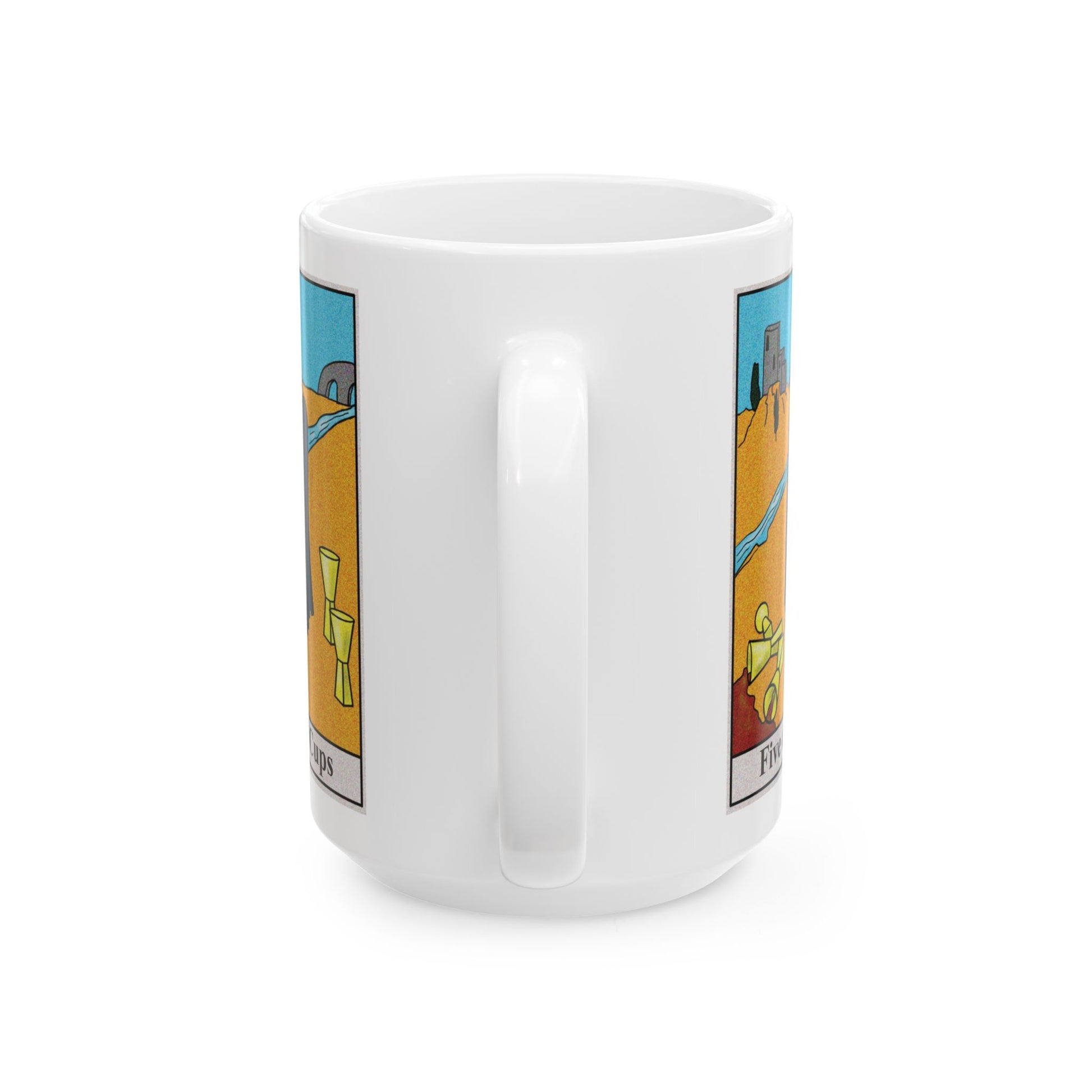 Five of Cups Tarot Card Coffee Mug - Double Sided White Ceramic 15oz by TheGlassyLass.com