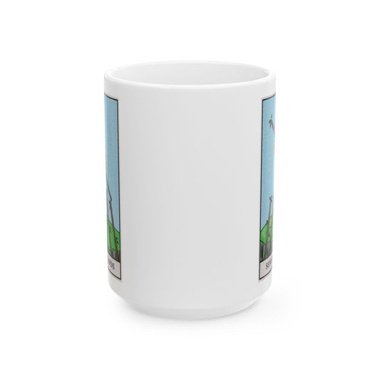 Seven of Wands Tarot Card Coffee Mug - Double Sided White Ceramic 15oz by TheGlassyLass.com