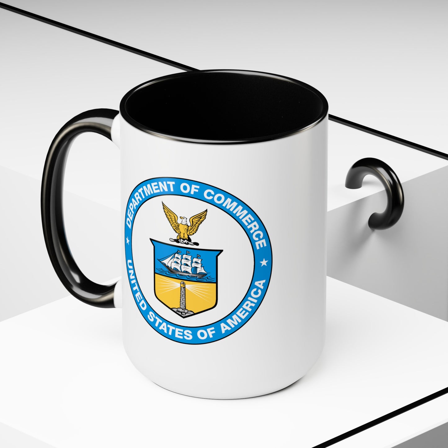 Department of Commerce Coffee Mug - Double Sided Black Accent White Ceramic 15oz TheGlassyLass
