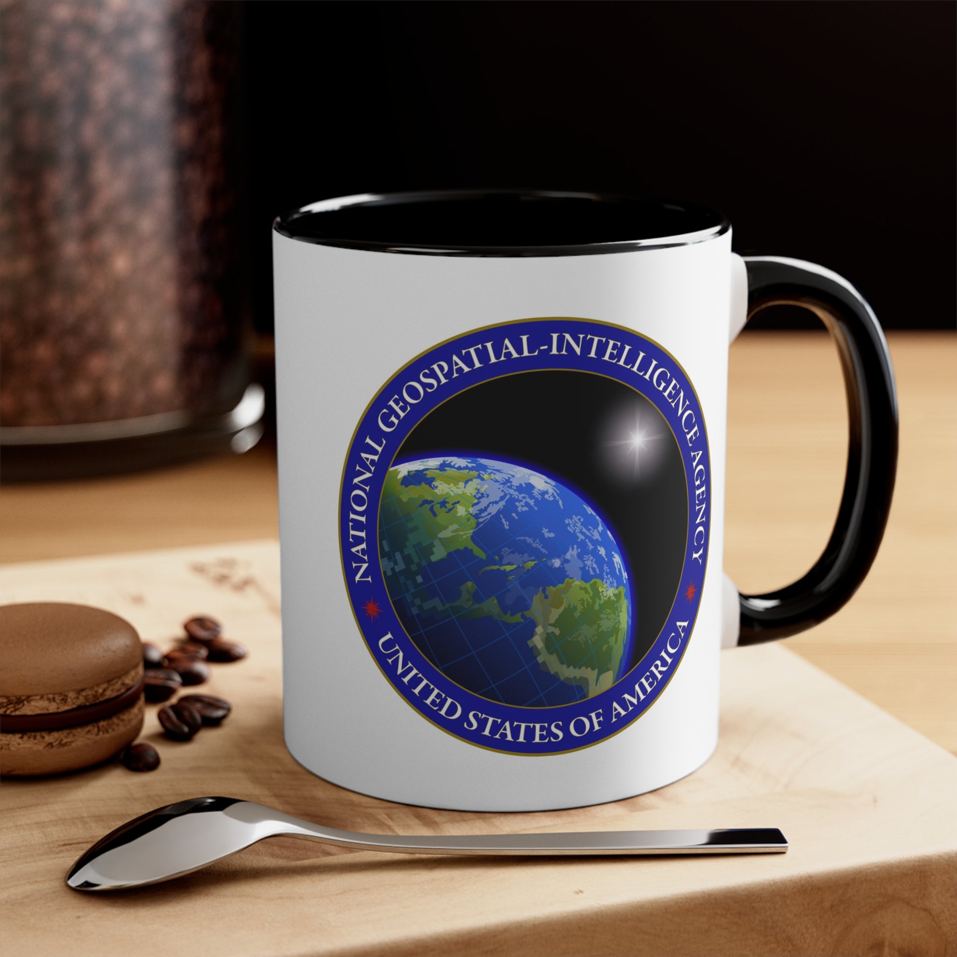 National Geospatial-Intelligence Agency Coffee Mug - Double Sided Black Accent White Ceramic 11oz by TheGlassyLass.com