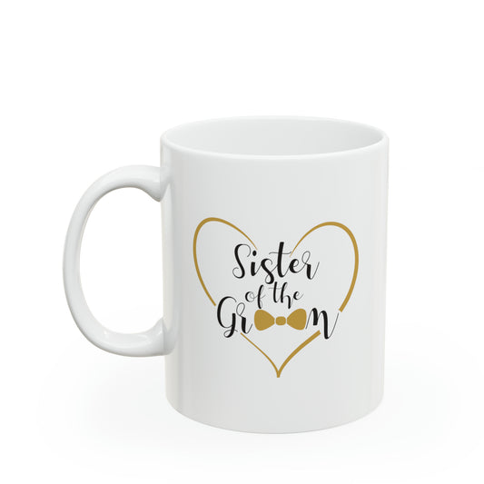 Sister of the Groom Coffee Mug - Double Sided 11oz White Ceramic by TheGlassyLass.com