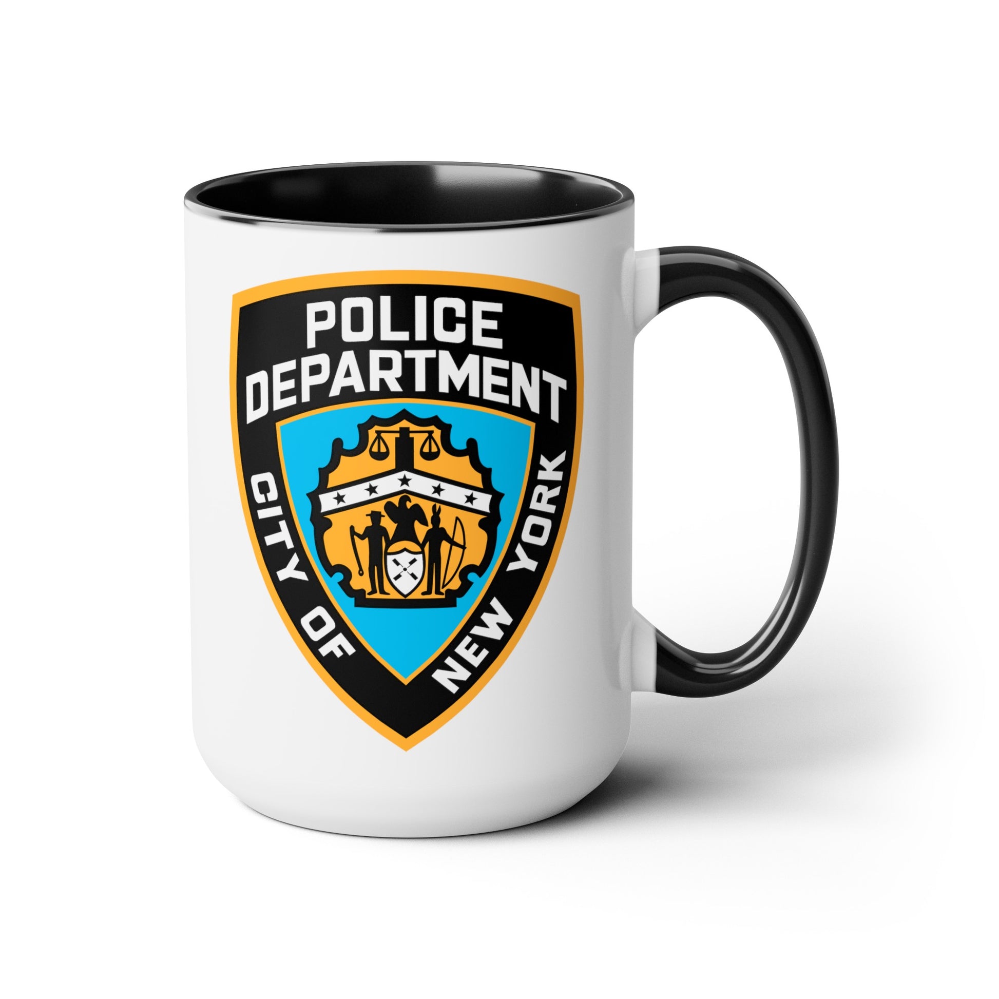 NYPD Logo Coffee Mug - Double Sided Black Accent White Ceramic 15oz by TheGlassyLass.com