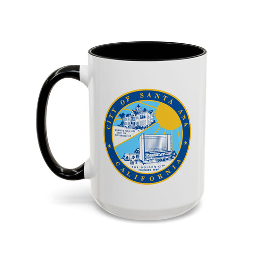 Santa Ana California Seal Coffee Mug - Double Sided Print, Black Accent White Ceramic, 15oz by TheGlassyLass.com