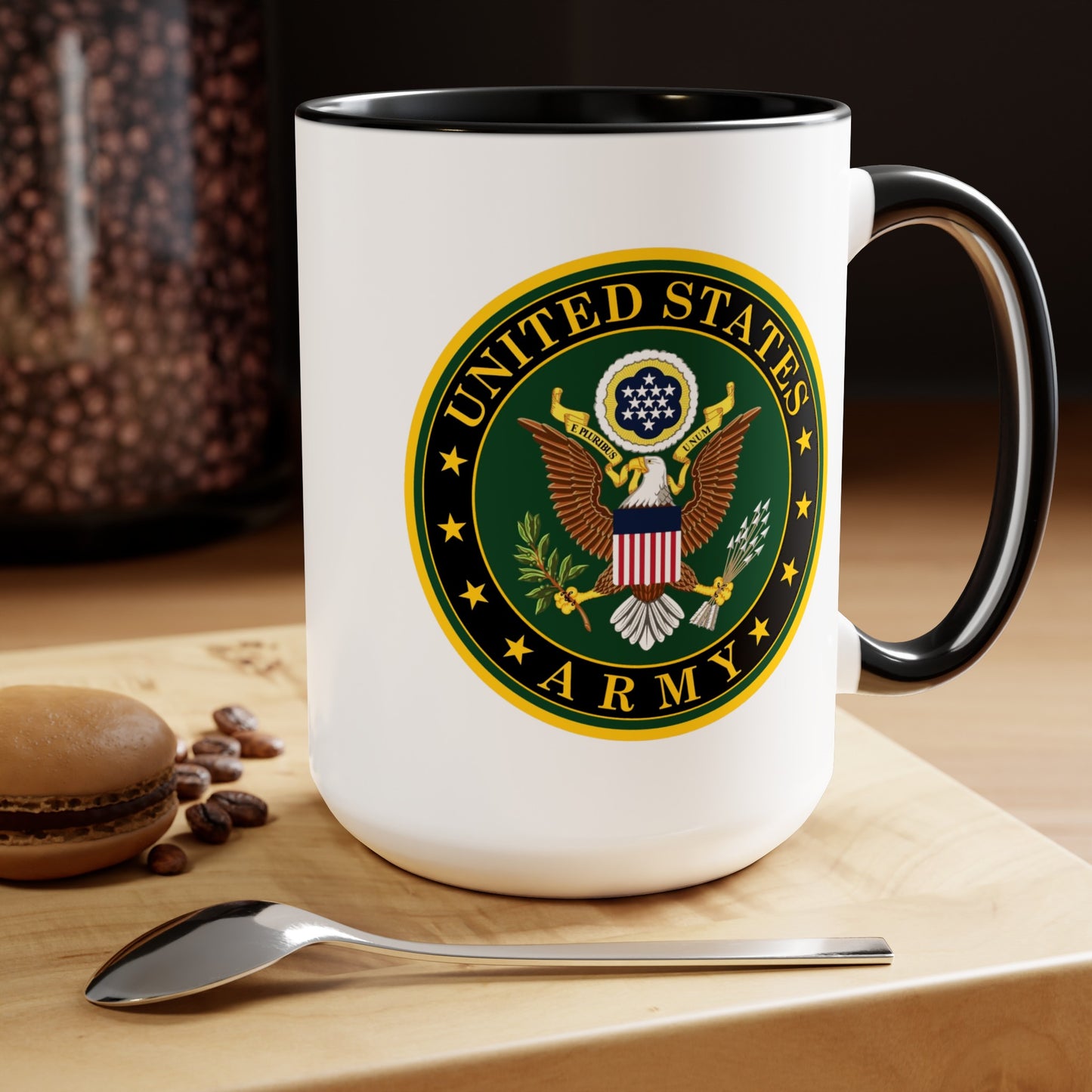 US Army Seal Coffee Mug - Double Sided Black Accent White Ceramic 15oz by TheGlassyLass.com