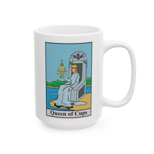 Queen of Cups Tarot Card Coffee Mug - Double Sided White Ceramic 15oz by TheGlassyLass.com