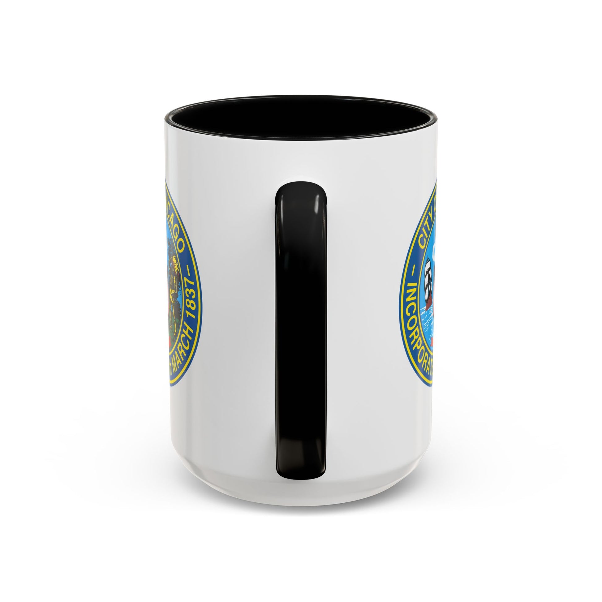 City of Chicago Seal Coffee Mug - Double Sided Print, Black Accent White Ceramic, 15oz by TheGlassyLass.com
