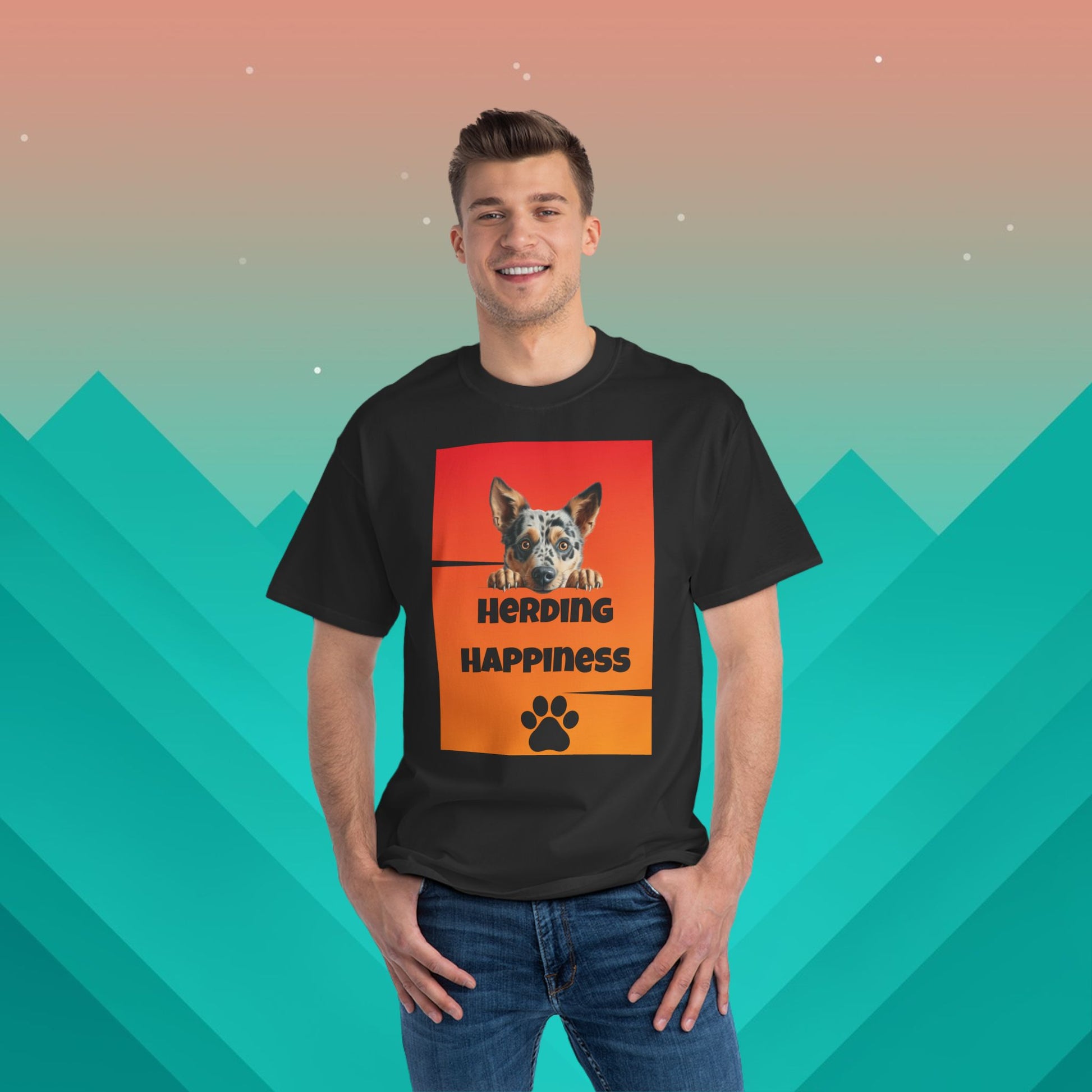 Herding Happiness T-Shirt: (Hanes Beefy-T 100% Preshrunk Cotton Custom Printed by TheGlassyLass.com