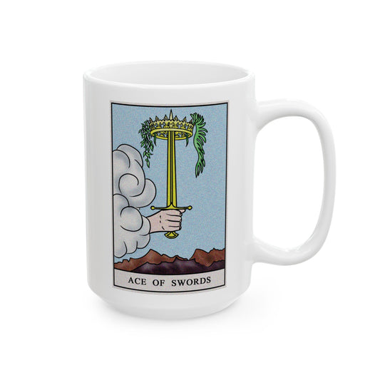 Ace of Swords Tarot Card Coffee Mug - Double Sided White Ceramic 15oz by TheGlassyLass.com