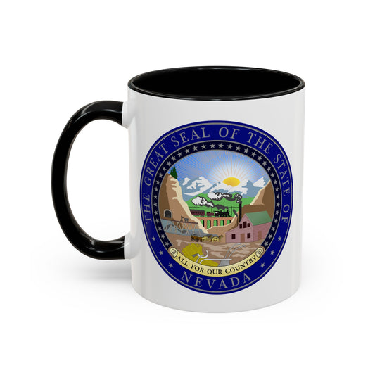 State Seal of Nevada Coffee Mug - Double Sided Print, Black Accent White Ceramic, 11oz by TheGlassyLass.com