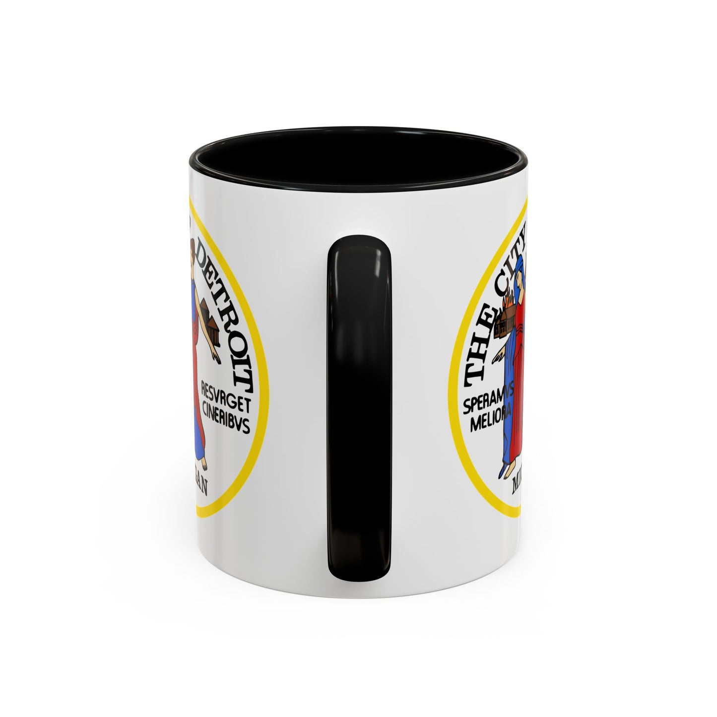 City of Detroit Seal Coffee Mug - Double Sided Print, Black Accent White Ceramic, 11oz by TheGlassyLass.com