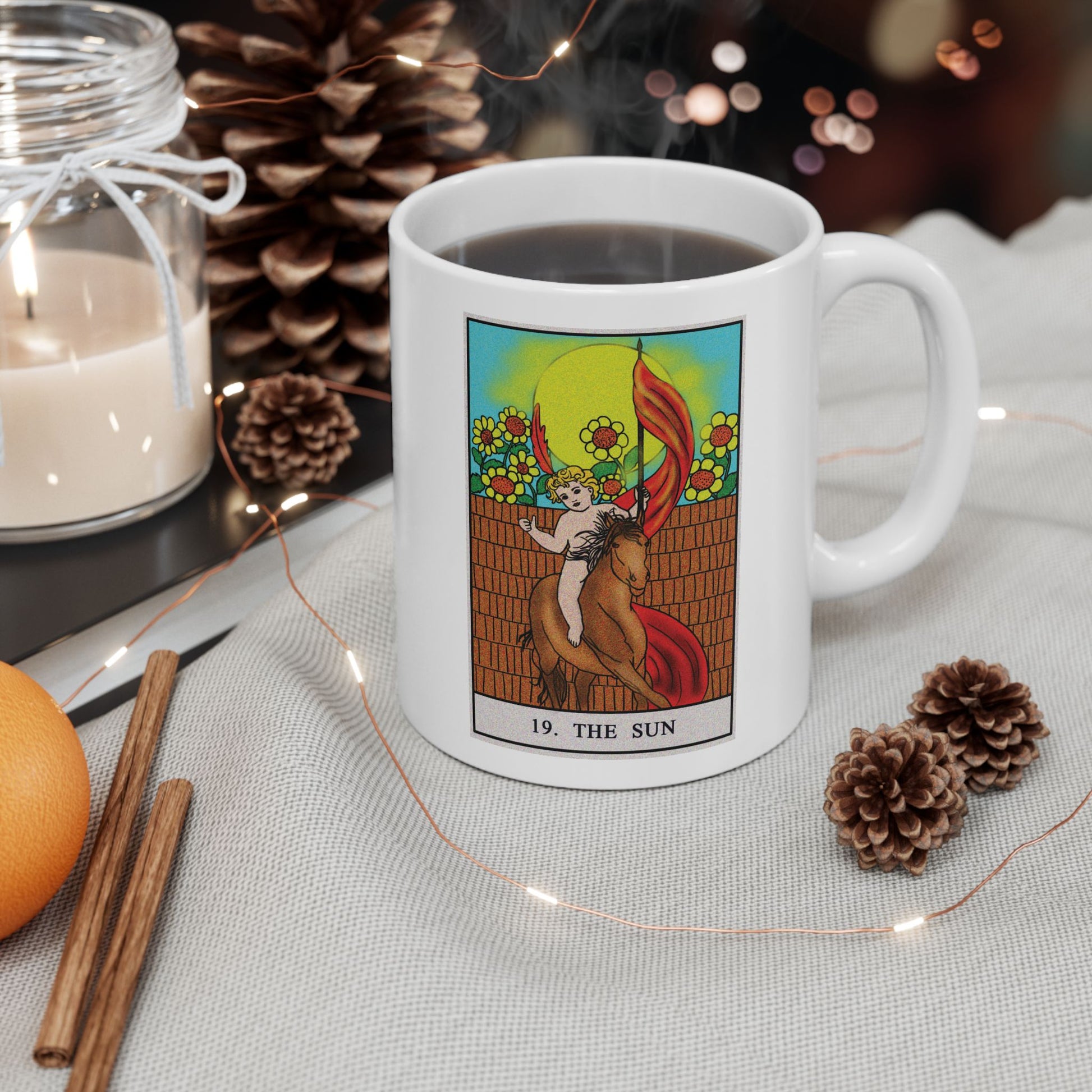 The Sun Tarot Card Coffee Mug - Double Sided Print, White Ceramic, 11oz by TheGlassyLass.com