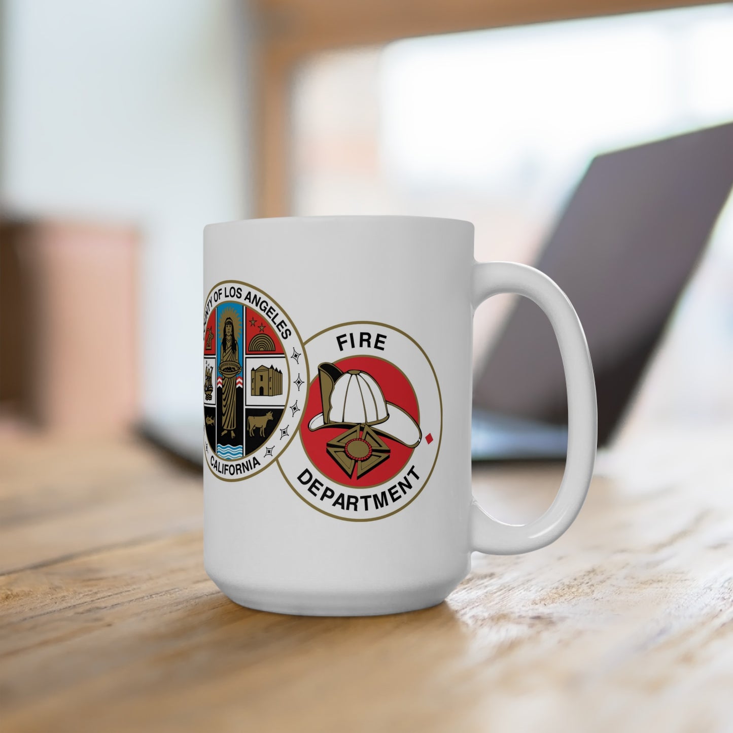 Los Angeles County Fire Department Coffee Mug - Double Sided Print White Ceramic Mug 15oz by TheGlassyLass.com