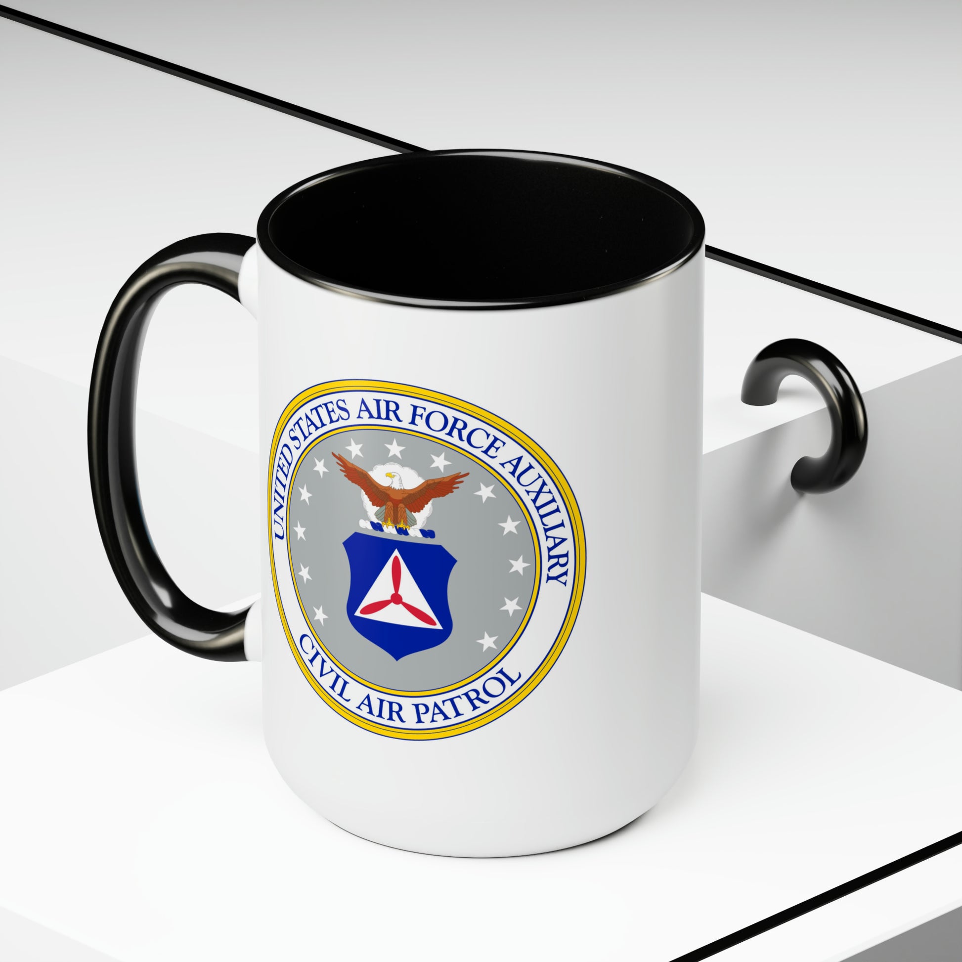 Civil Air Patrol Coffee Mug - Double Sided Black Accent White Ceramic 15oz by TheGlassyLass