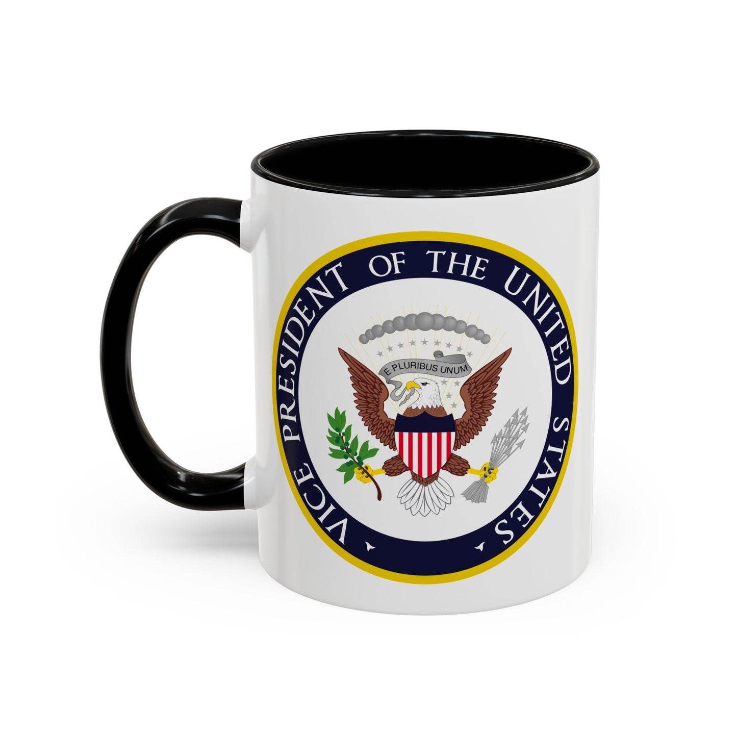 Vice President of the United States Seal Coffee Mug - Double Sided Print, Black Accent White Ceramic, 11oz by TheGlassyLass.com