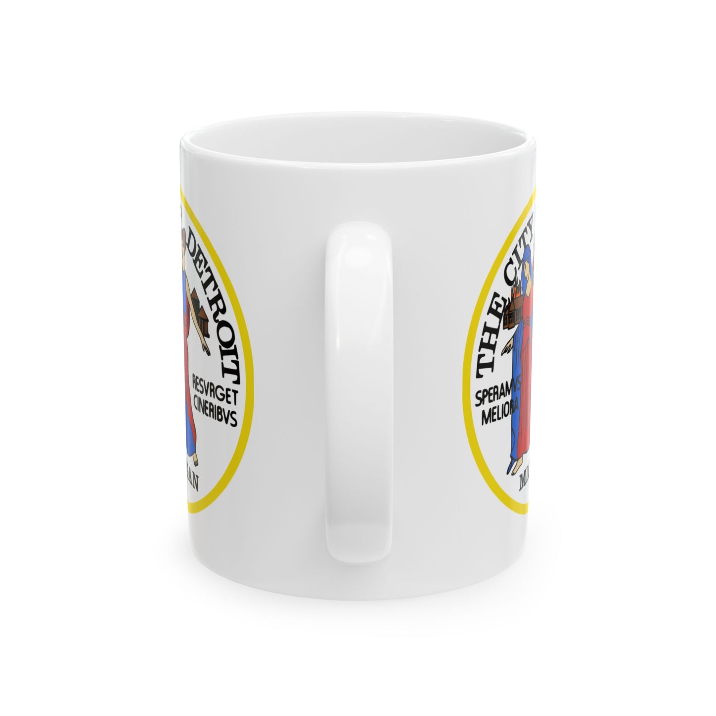 City of Detroit Coffee Mug - Double Sided Print, White Ceramic, 11oz by TheGlassyLass.com