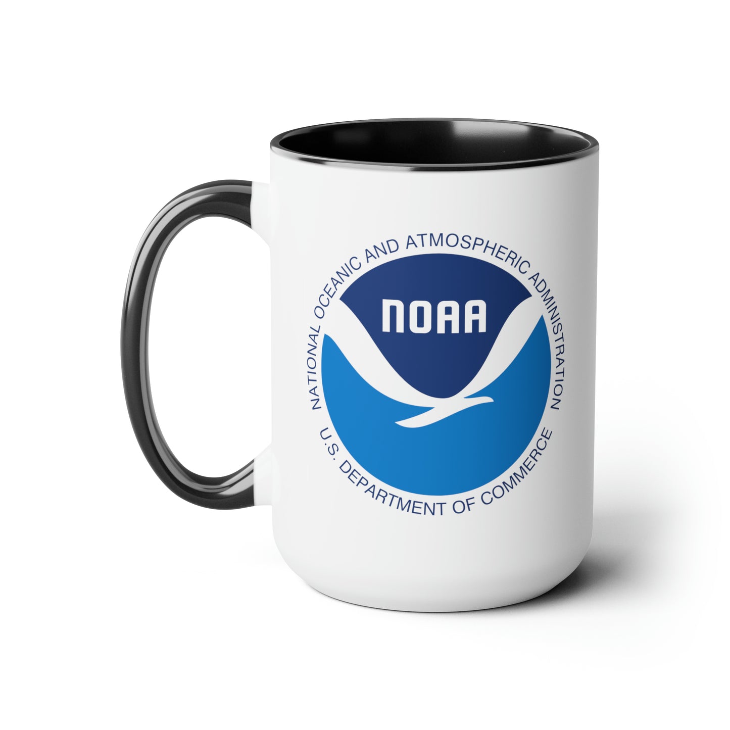 NOAA Logo Coffee Mug - Double Sided Black Accent White Ceramic 15oz by TheGlassyLass