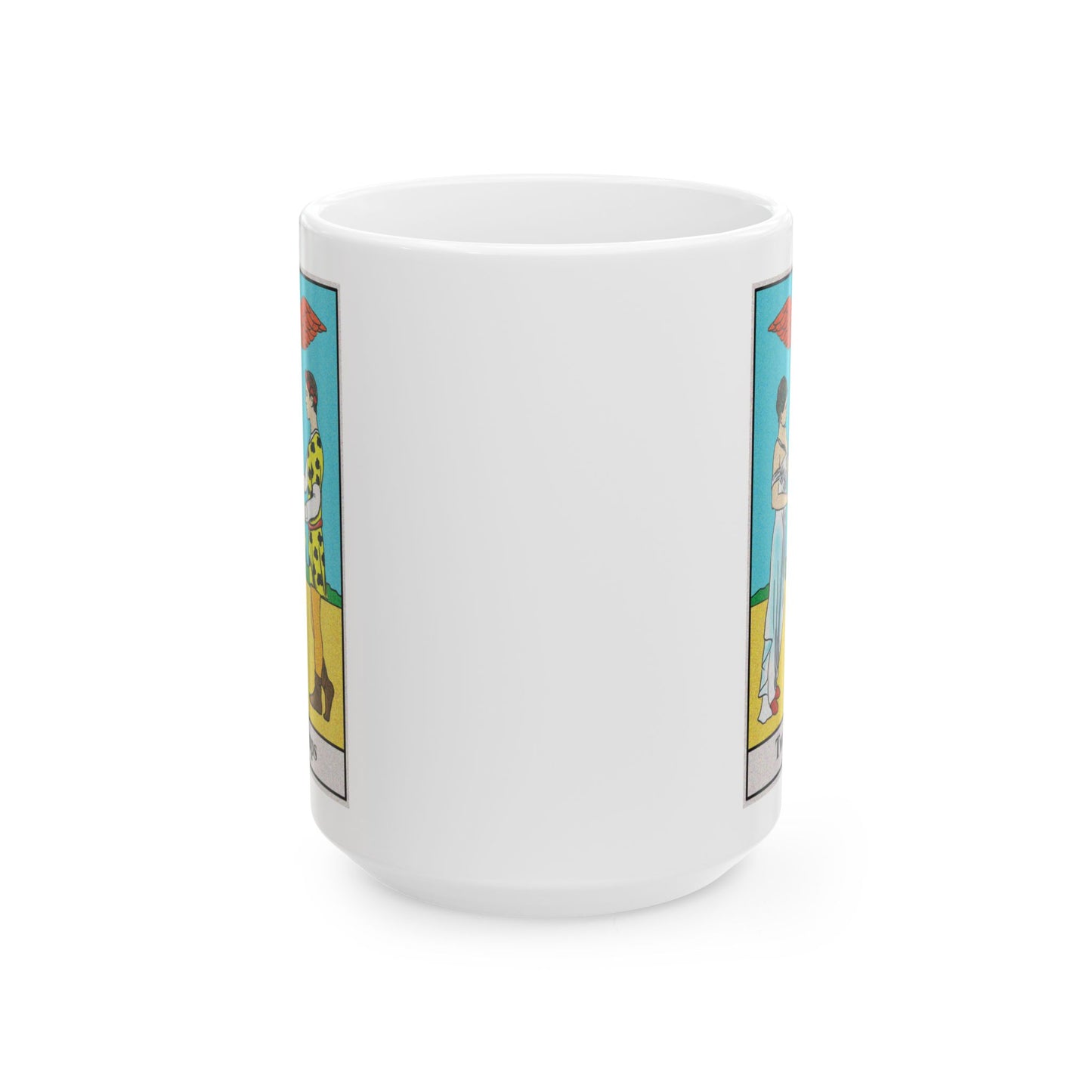 Two of Cups Tarot Card Coffee Mug - Double Sided Black Accent White Ceramic 15oz by TheGlassyLass.com