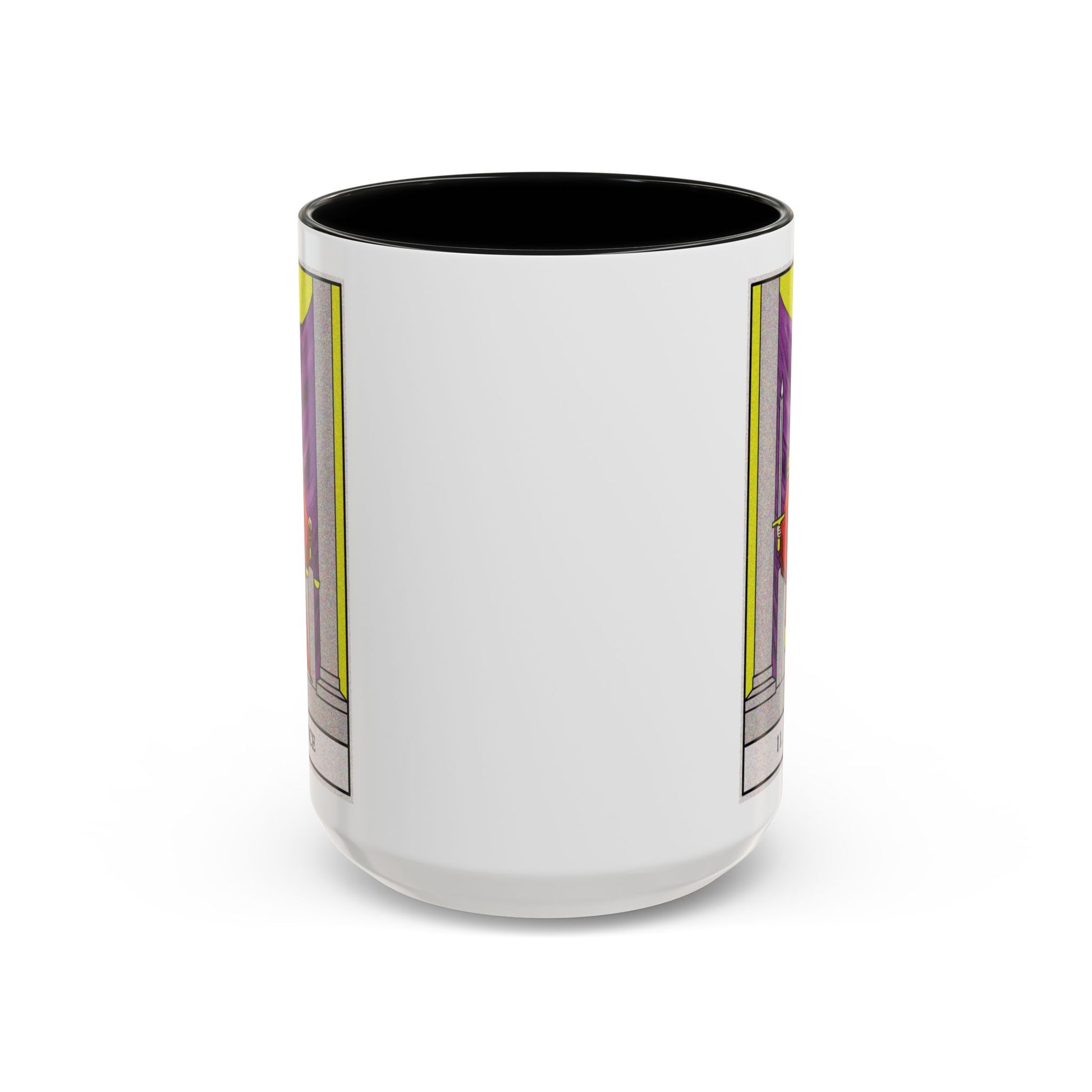 Justice Tarot Card Coffee Mug - Double Sided Black Accent White Ceramic 15oz by TheGlassyLass.com