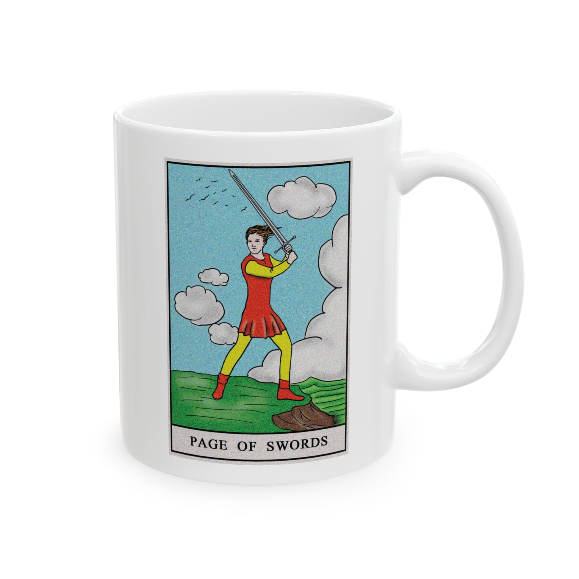 Page of Swords Tarot Card Coffee Mug - Double Sided Print, White Ceramic, 11oz by TheGlassyLass.com