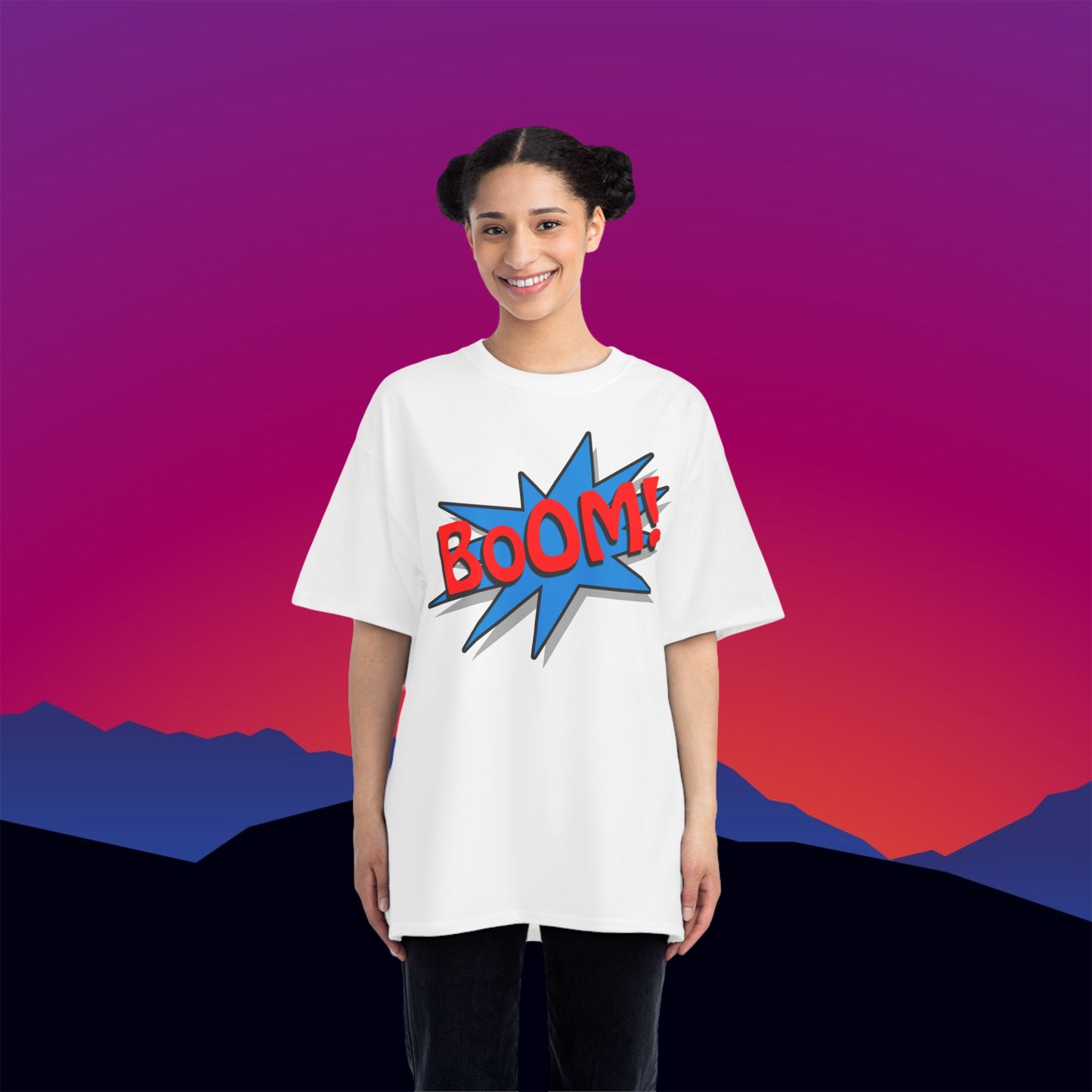 Superhero BOOM T-Shirt: (Hanes Beefy-T 100% Preshrunk Cotton) Custom Printed by TheGlassyLass.com