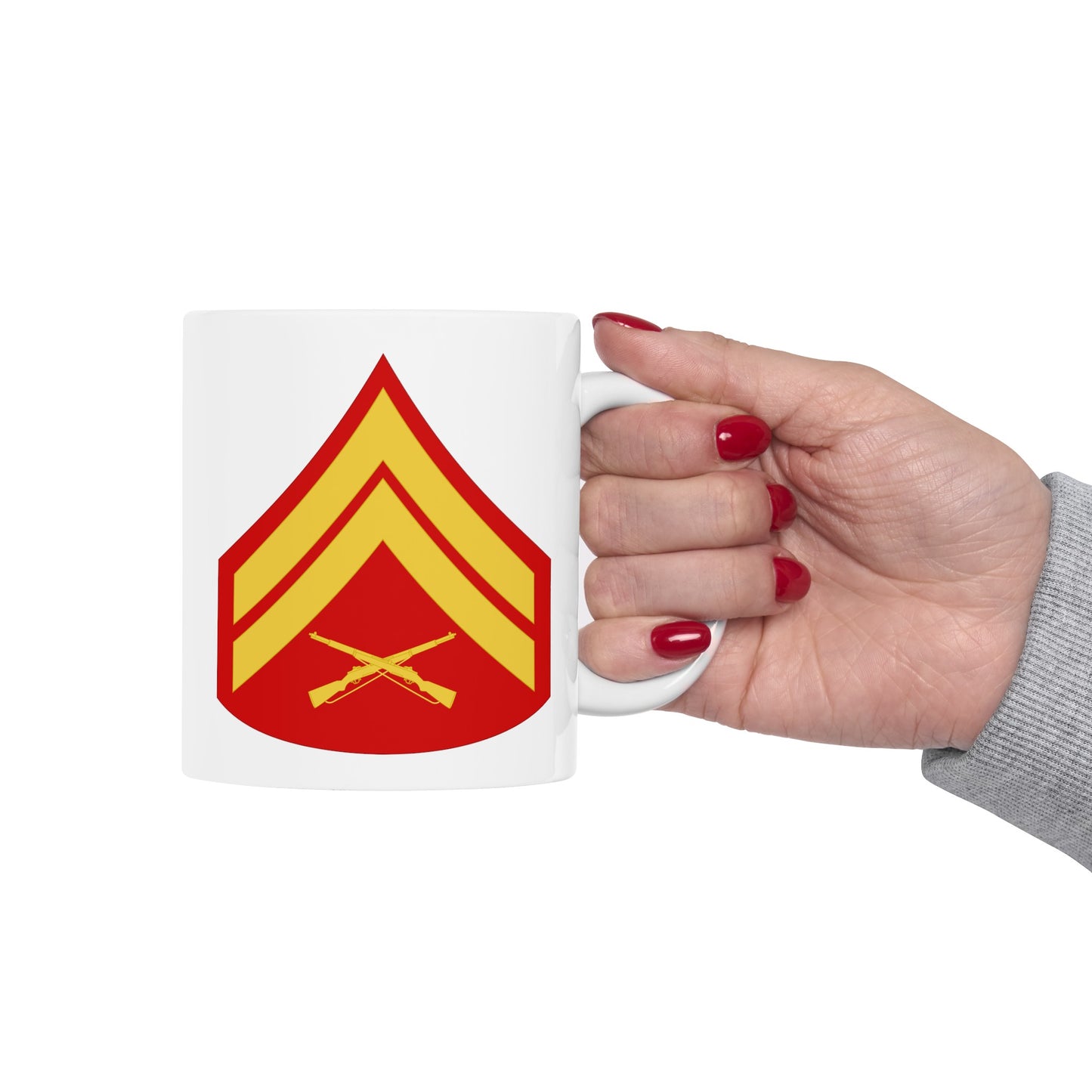 United States Marine Corps Corporal (E-4) Chevron Coffee Mug - Double Sided White Ceramic 11oz - by TheGlassyLass.com