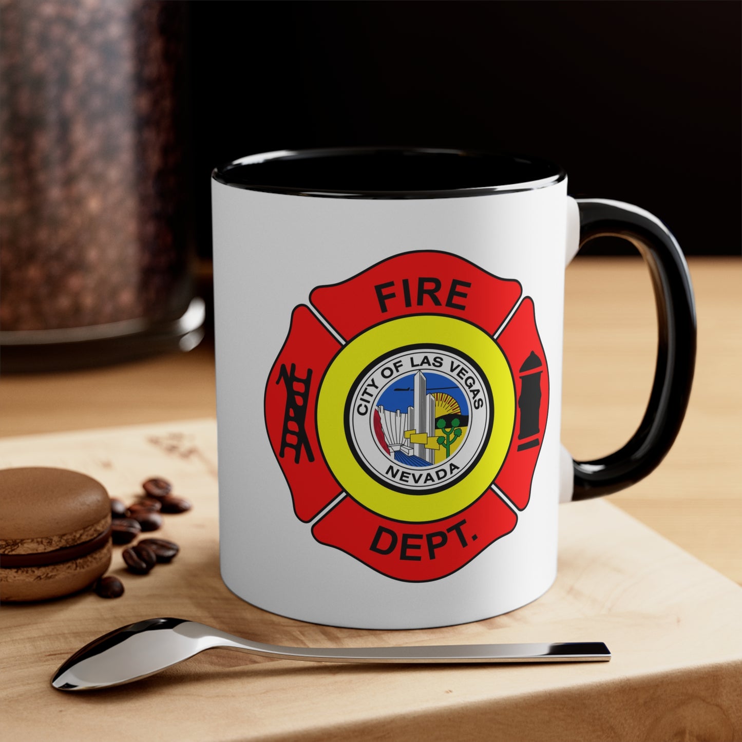 Las Vegas Fire Department Coffee Mug - Double Sided Print Black Accent White Ceramic 11oz by TheGlassyLass.com